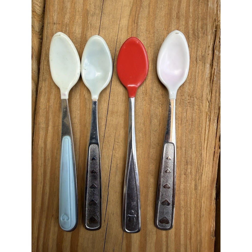 4 Vintage 90s Munchkin Baby Spoons Stainless Silicone Tip Flatware
